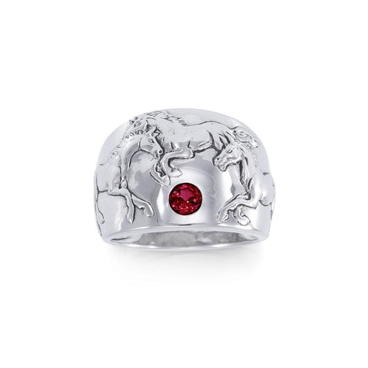 Running Horses Silver Ring TR3549 Ring