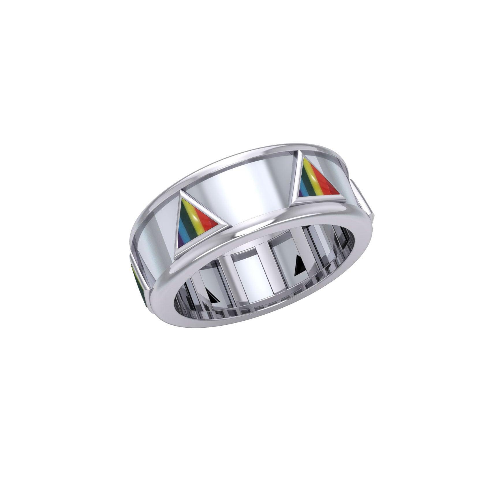 Triangles Silver Spinner Ring with Inlay TR3744 - peterstone.dropshipping