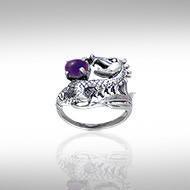 Dragon Holding Gem Silver Ring TR3808 Ring