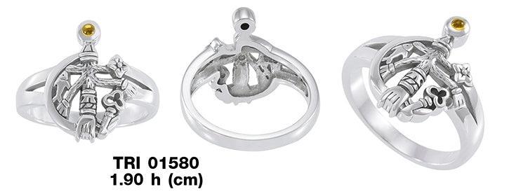 Wear your symbol of strength ~ Cimaruta Witch Sterling Silver Ring with Gemstone TRI1580 - peterstone.dropshipping