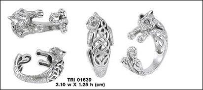 Sterling Silver Celtic Cat Ring TRI1639 - peterstone.dropshipping