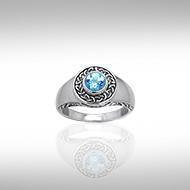 Love in an endless way ~ Sterling Silver Celtic Knotwork Claddagh Ring with Gemstone TRI086 Ring