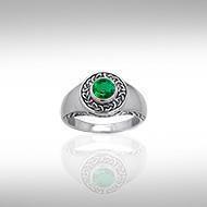 Love in an endless way ~ Sterling Silver Celtic Knotwork Claddagh Ring with Gemstone TRI086 Ring