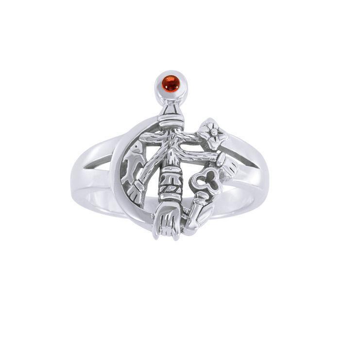 Wear your symbol of strength ~ Cimaruta Witch Sterling Silver Ring with Gemstone TRI1580 Ring