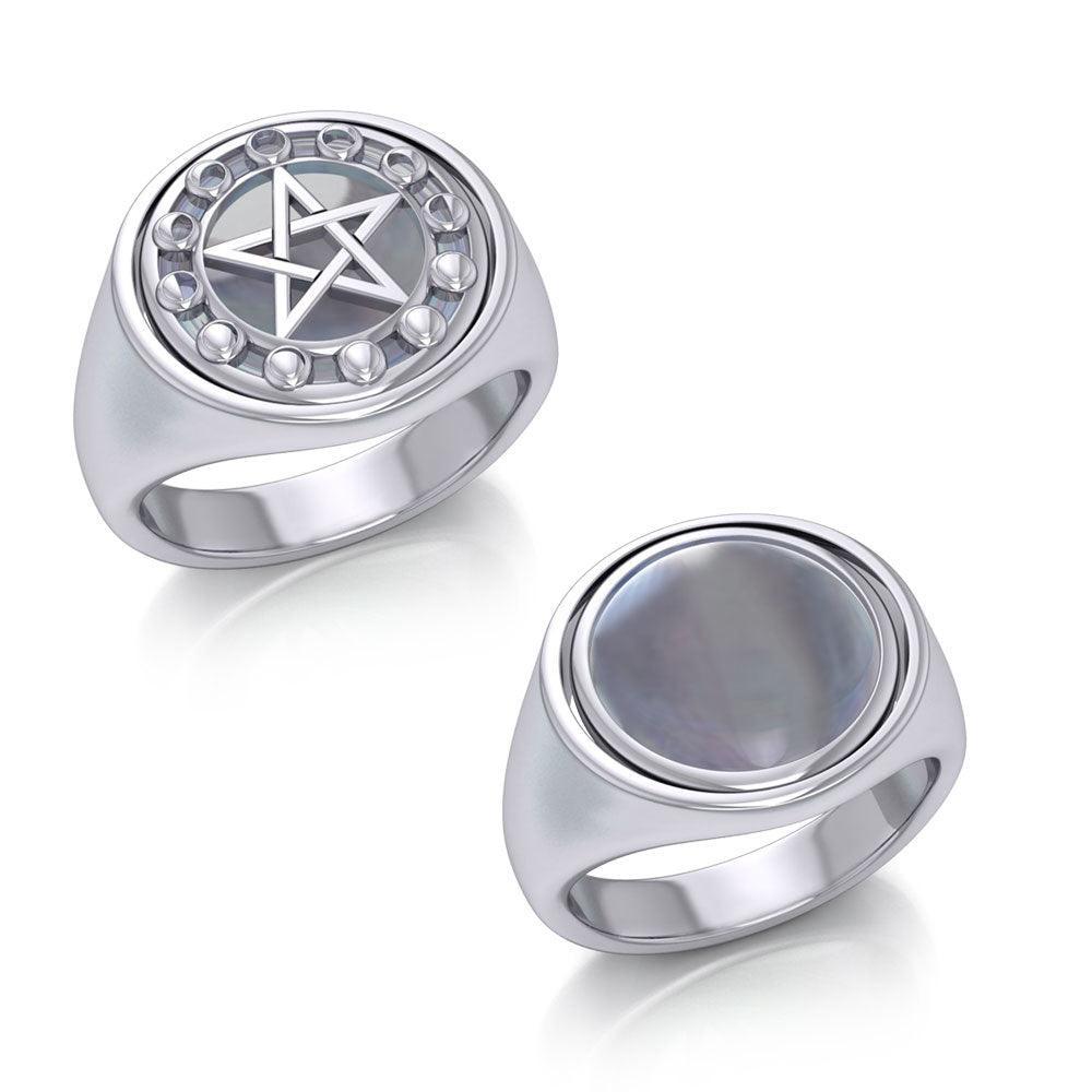 Pentacle with Moon Phase Flip Ring TRI160 Ring