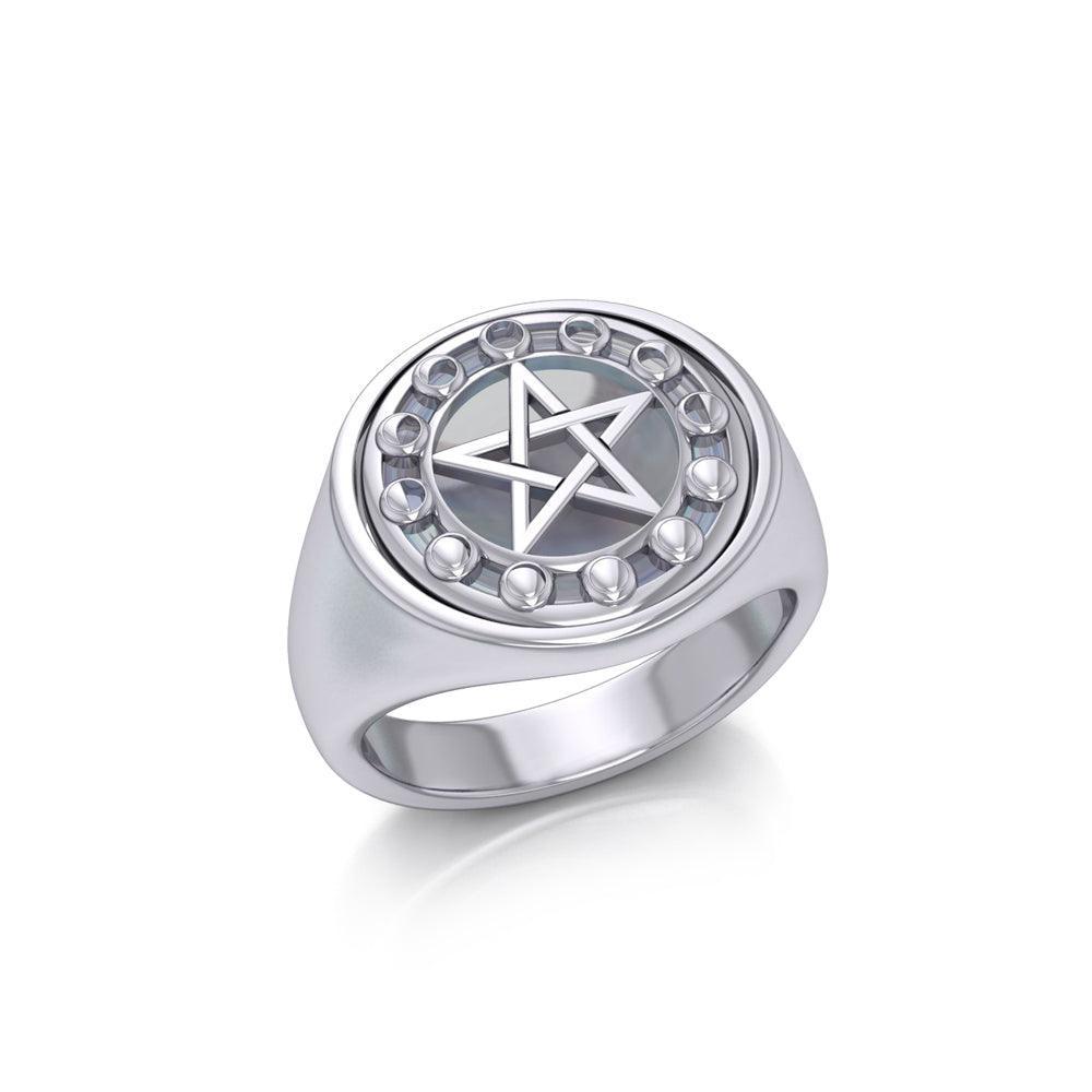 Pentacle with Moon Phase Flip Ring TRI160 Ring