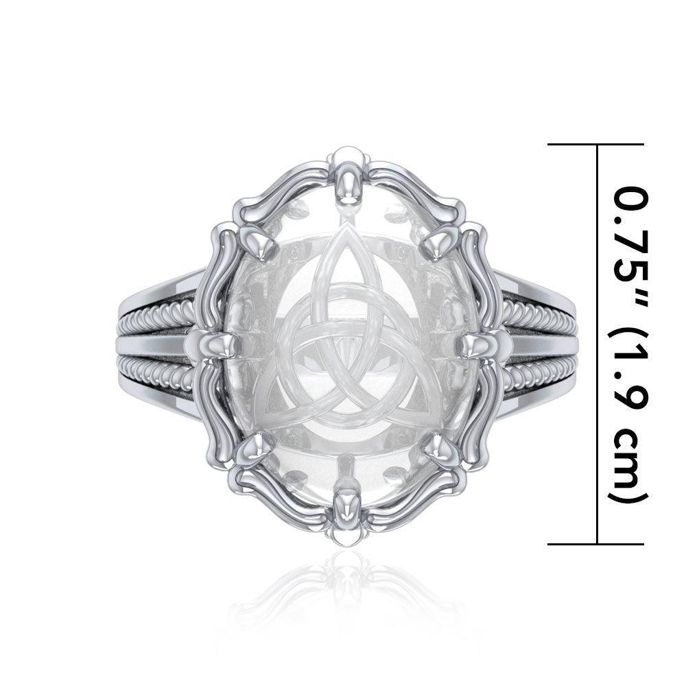 Triquetra Sterling Silver Ring with Genuine White Quartz TRI1716 - peterstone.dropshipping