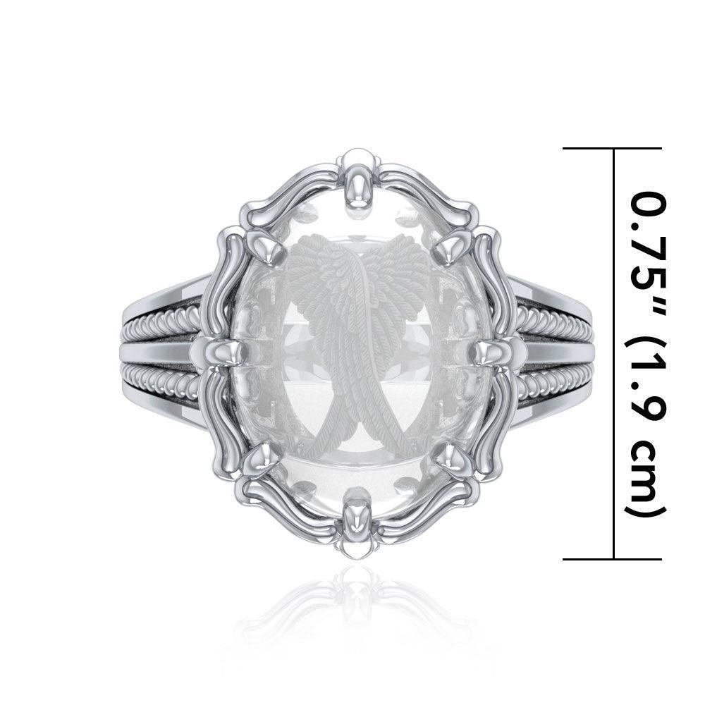 Angel Wings Sterling Silver Ring with Genuine White Quartz TRI1727 - peterstone.dropshipping