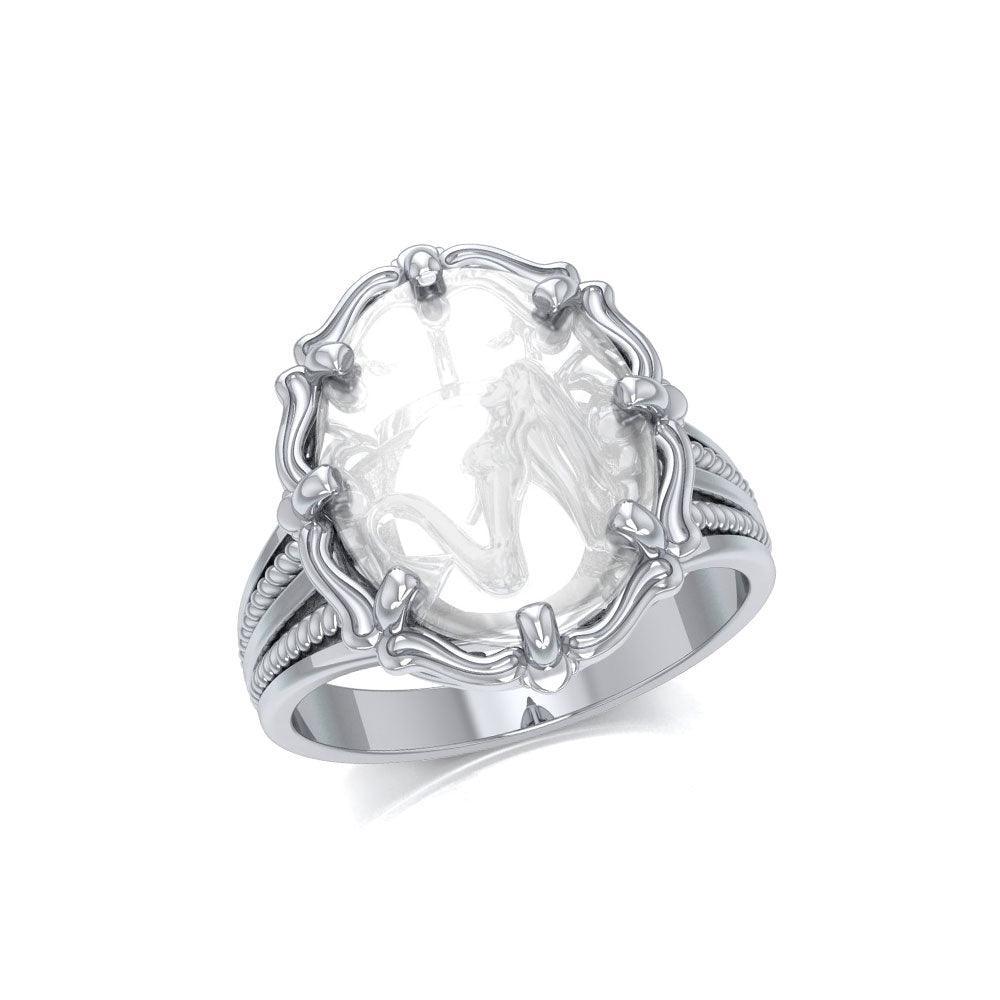 Mermaid Sterling Silver Ring with Genuine White Quartz TRI1729 - peterstone.dropshipping