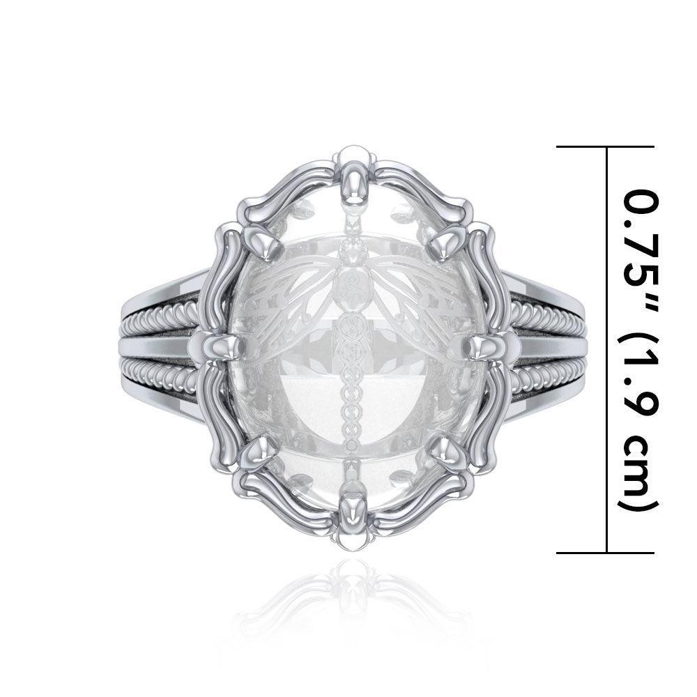 Dragonfly Sterling Silver Ring with Genuine White Quartz TRI1731 - peterstone.dropshipping