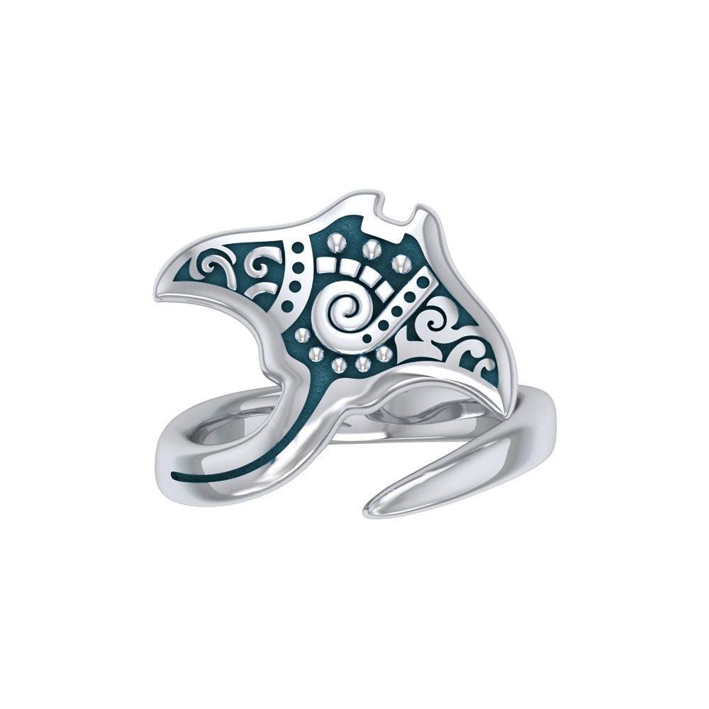 Silver Aboriginal Manta Ray Spoon Ring TRI1774 - peterstone.dropshipping