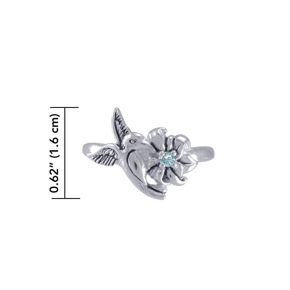 Silver Flying Hummingbird with Gemstone Flower Ring TRI1803 - peterstone.dropshipping