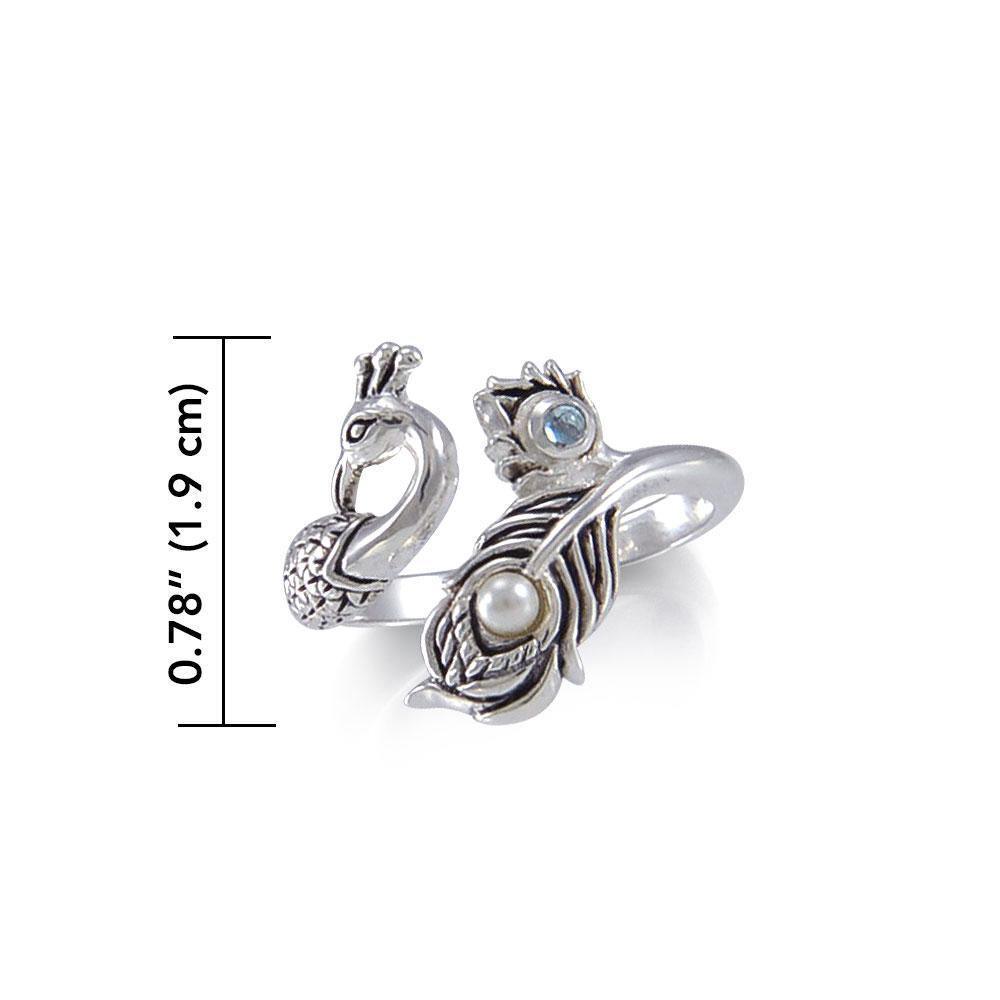 Dancing Peacock Ring in glimmering Silver Ring with Gemstone TRI1814 - peterstone.dropshipping