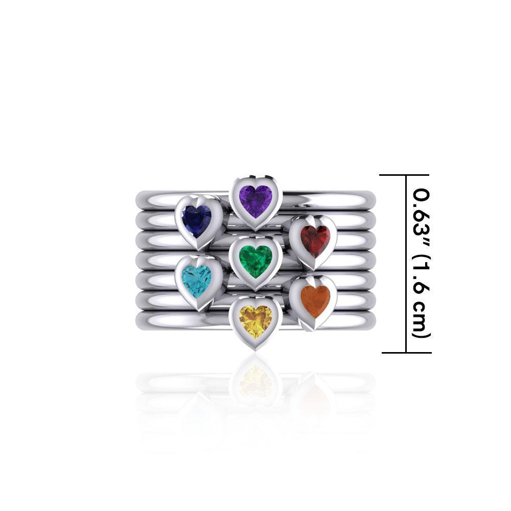 Heart Chakra Gemstone on Silver Stack Ring TRI1857 - Peter Stone Wholesale