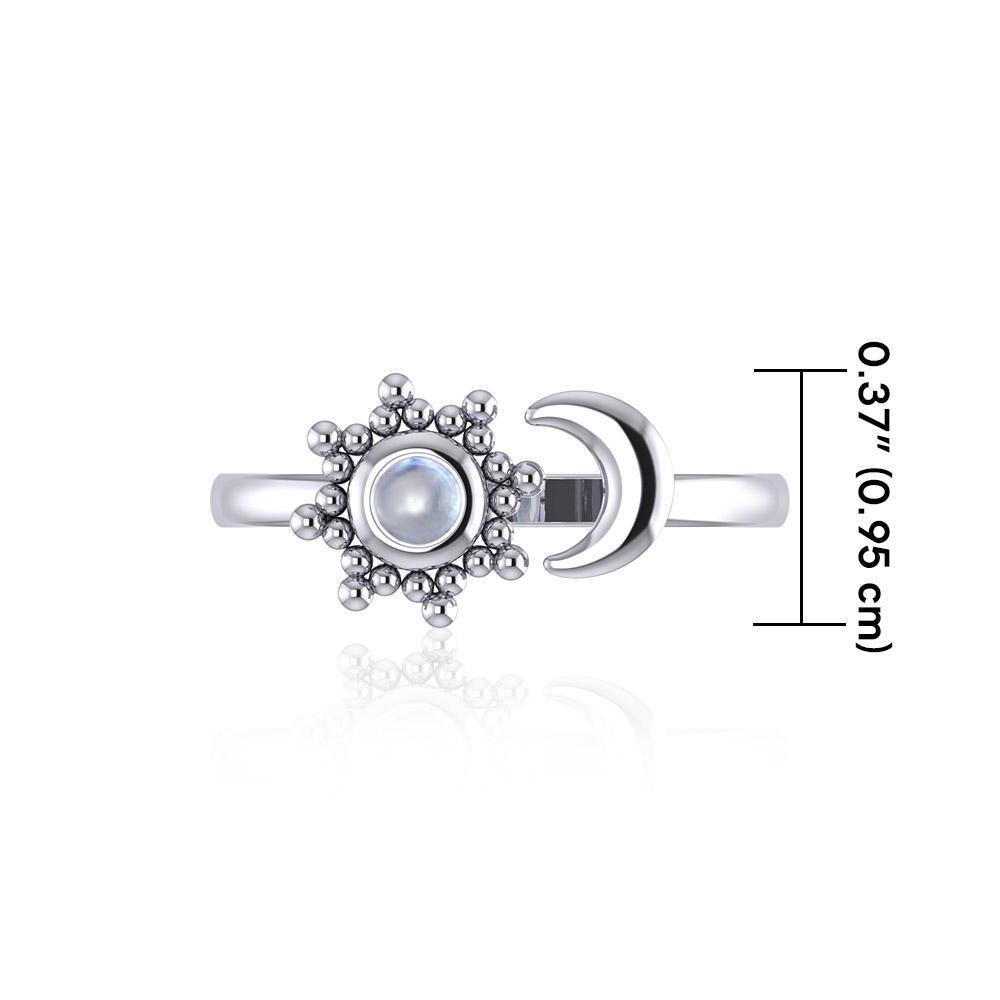 Gemstone Flower with Crescent Moon Silver Ring TRI1875 - Peter Stone Wholesale