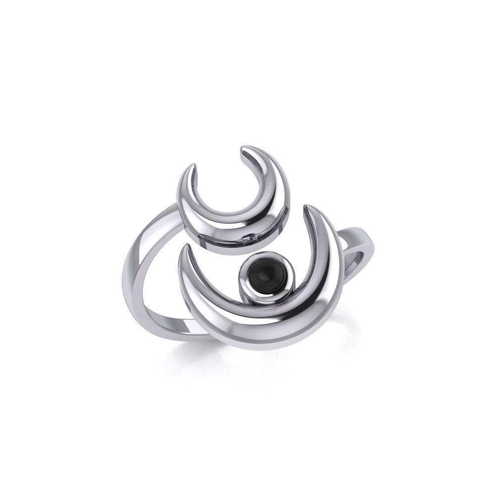 Double Crescent Moon Silver Wrap Ring with Gemstone TRI1892 - Peter Stone Wholesale