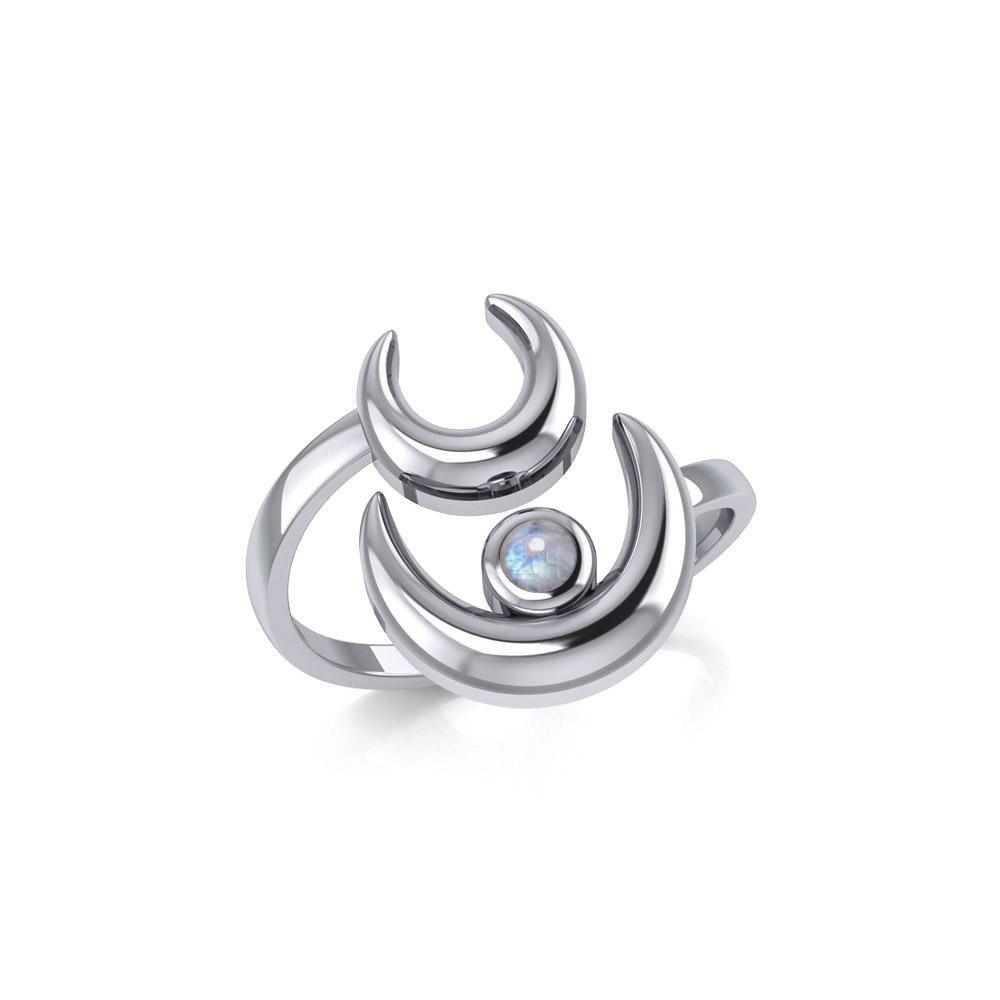 Double Crescent Moon Silver Wrap Ring with Gemstone TRI1892 - Peter Stone Wholesale