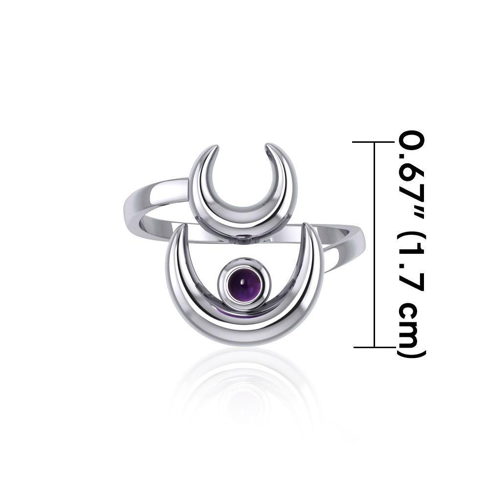 Double Crescent Moon Silver Wrap Ring with Gemstone TRI1892 - Peter Stone Wholesale