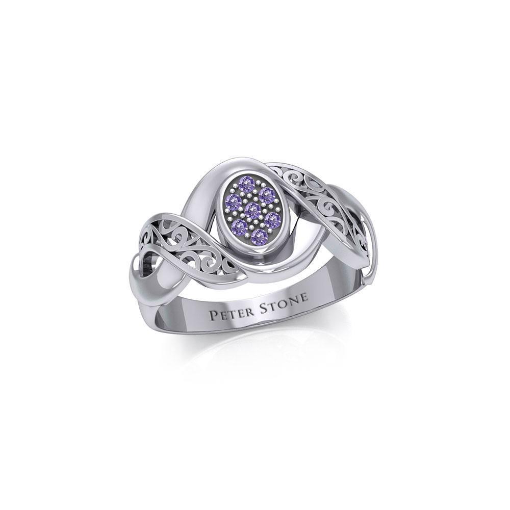 Silver Bold Filigree Ring with Gemstones TRI1945 Ring