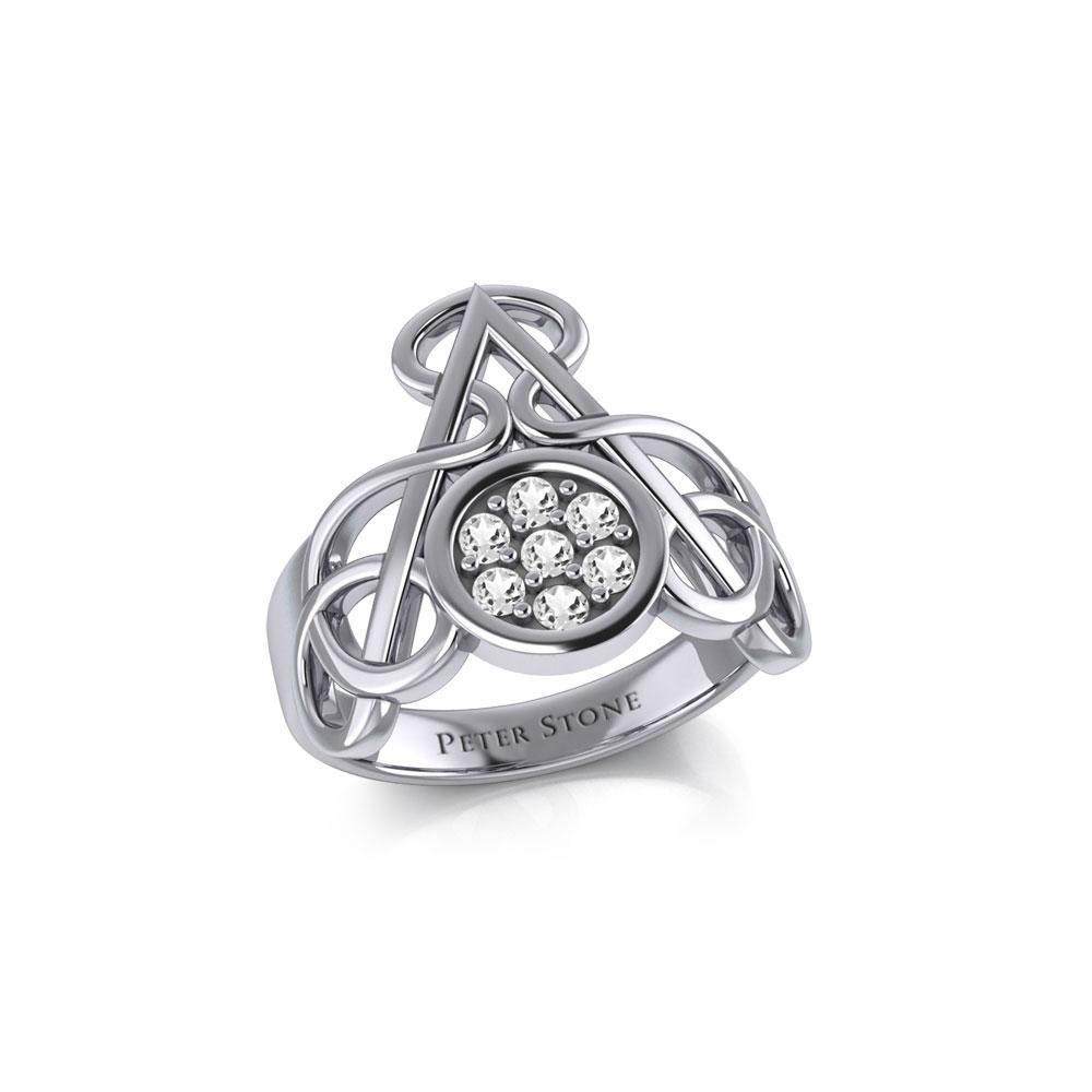 Celtic Triangle Knotwork Silver Ring with Gemstones TRI1950 Ring