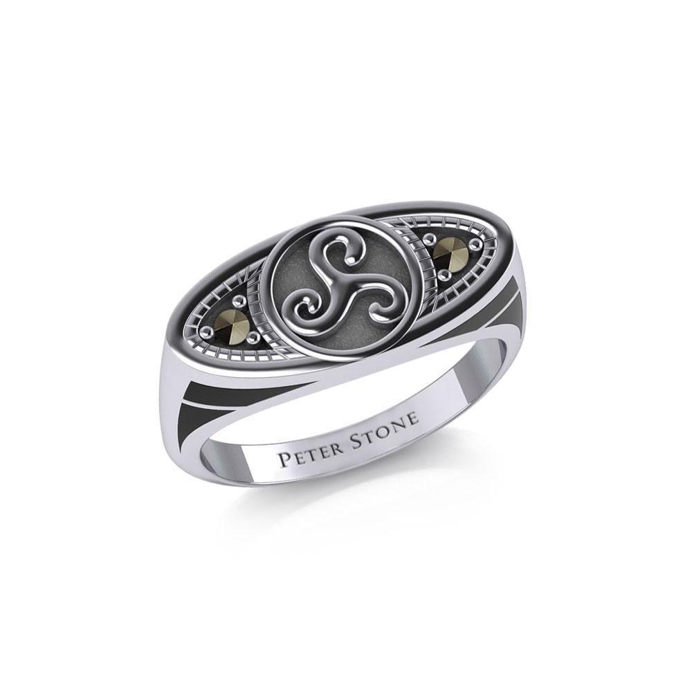 Celtic Triskele Silver Ring with Gemstones TRI1957 Ring