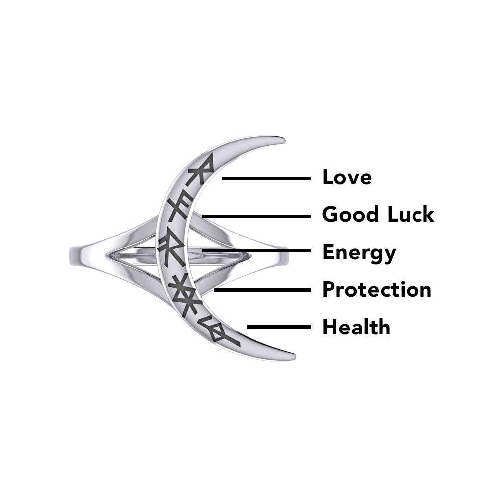 Crescent Moon with Meaningful Bind Runes Ring TRI2267 - peterstone.dropshipping