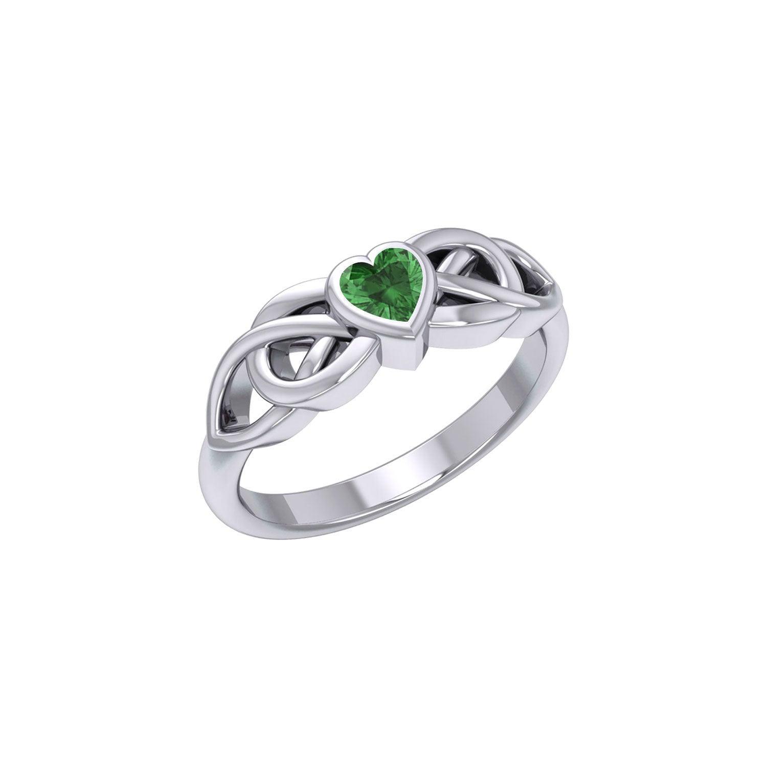 Celtic Knotwork Ring With Heart Gemstone TRI2306 - peterstone.dropshipping