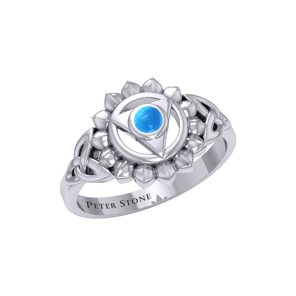 Vishuddha Throat Chakra with Celtic Designs Sterling Silver Ring TRI2339 - peterstone.dropshipping