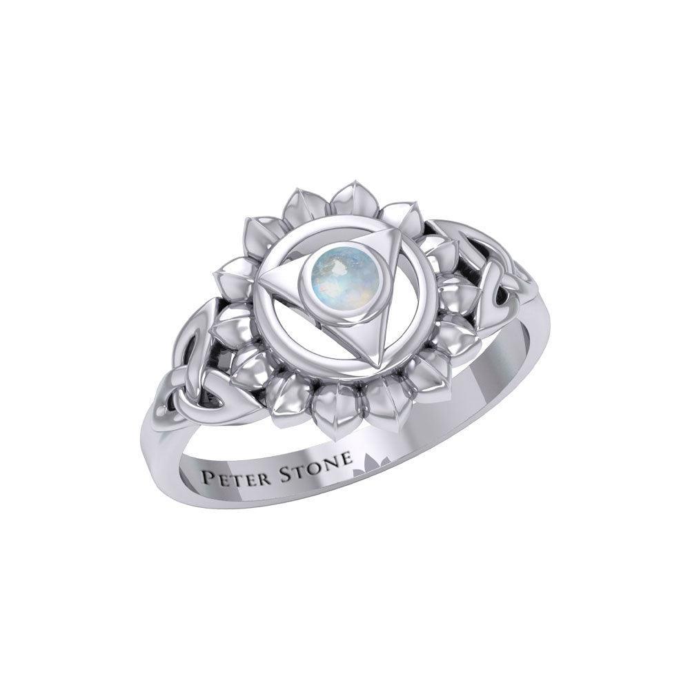 Vishuddha Throat Chakra with Celtic Designs Sterling Silver Ring TRI2339 - peterstone.dropshipping