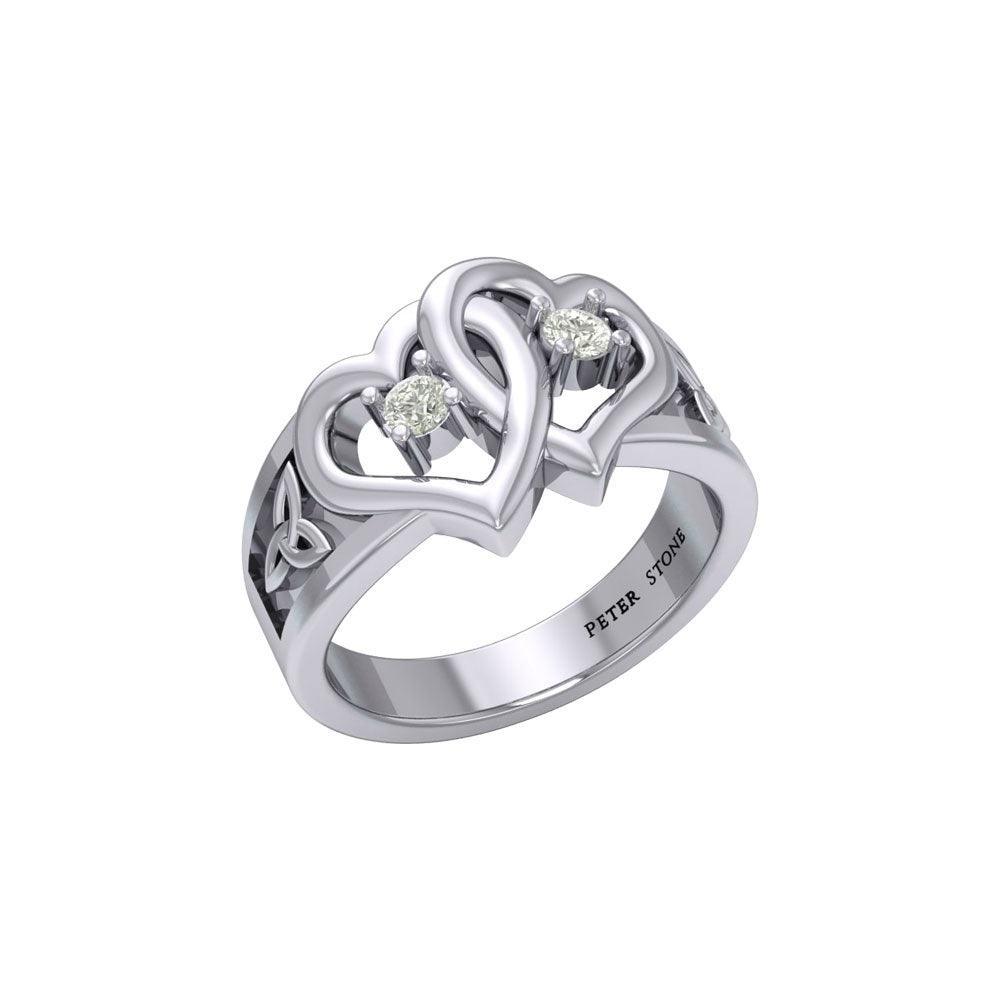 Celtic Double Heart And Trinity With Gemstone Ring TRI2392 - peterstone.dropshipping