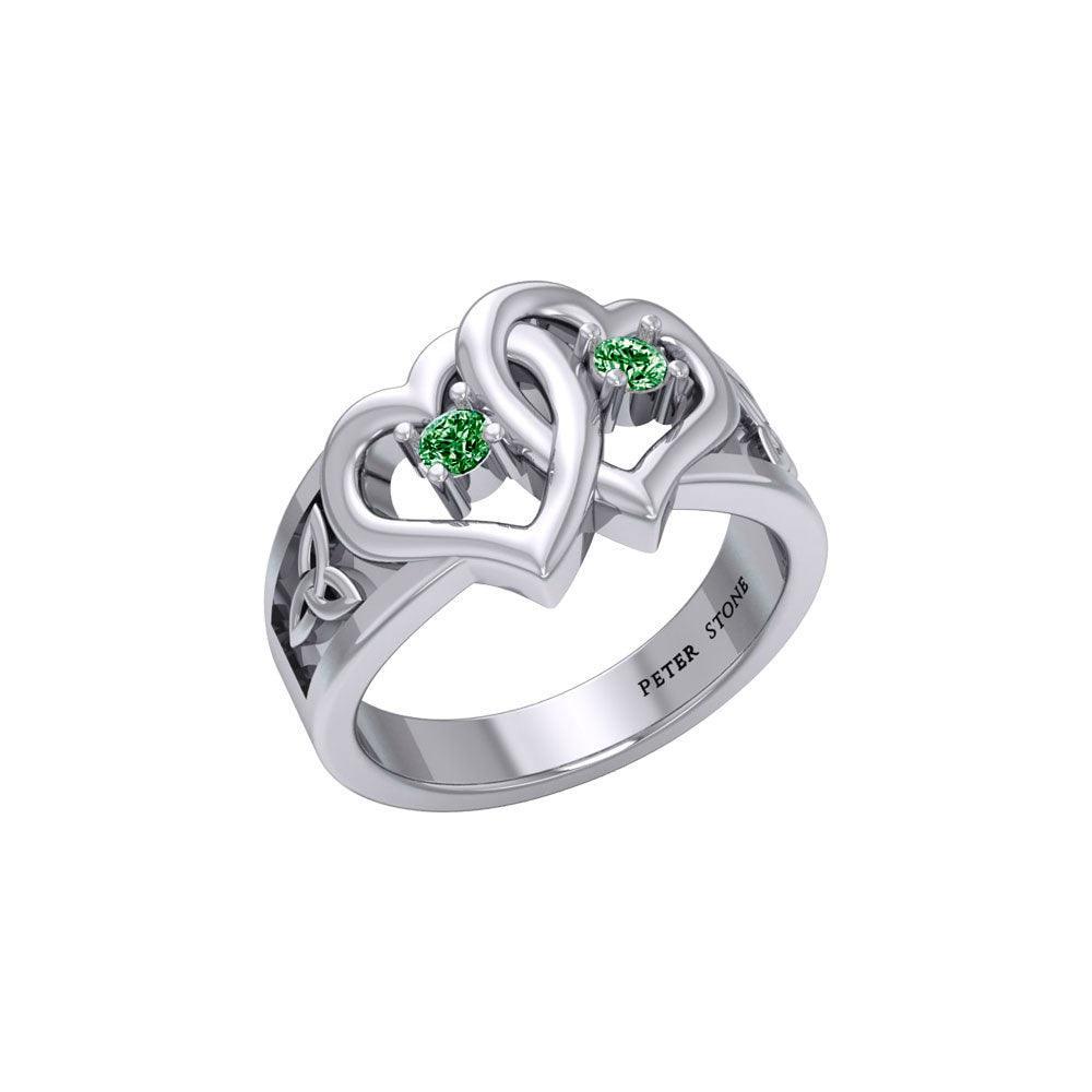 Celtic Double Heart And Trinity With Gemstone Ring TRI2392 - peterstone.dropshipping