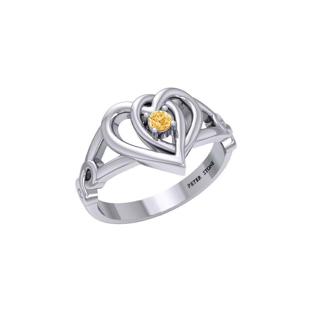 Celtic Double Heart With Gemstone Ring TRI2393 - peterstone.dropshipping