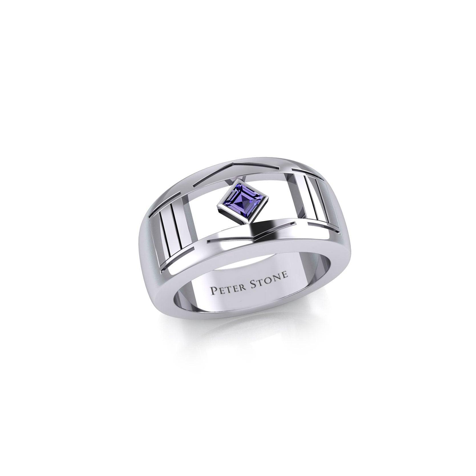 The Modern Silver Band Ring with Square Gemstone NA Symbol TRI2437 - peterstone.dropshipping