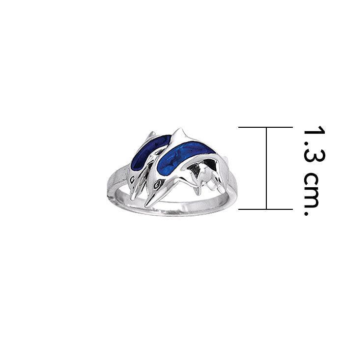 Silver and Paua Shell Twin Dolphins Ring TRI250 - peterstone.dropshipping