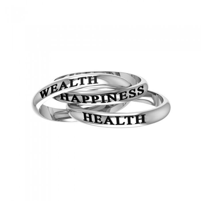 Health Wealth Happiness Silver Ring TRI514