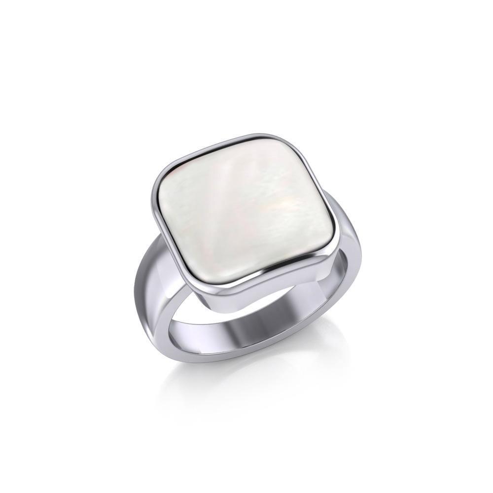 Modern Square Inlaid Silver Ring TRI530 Ring