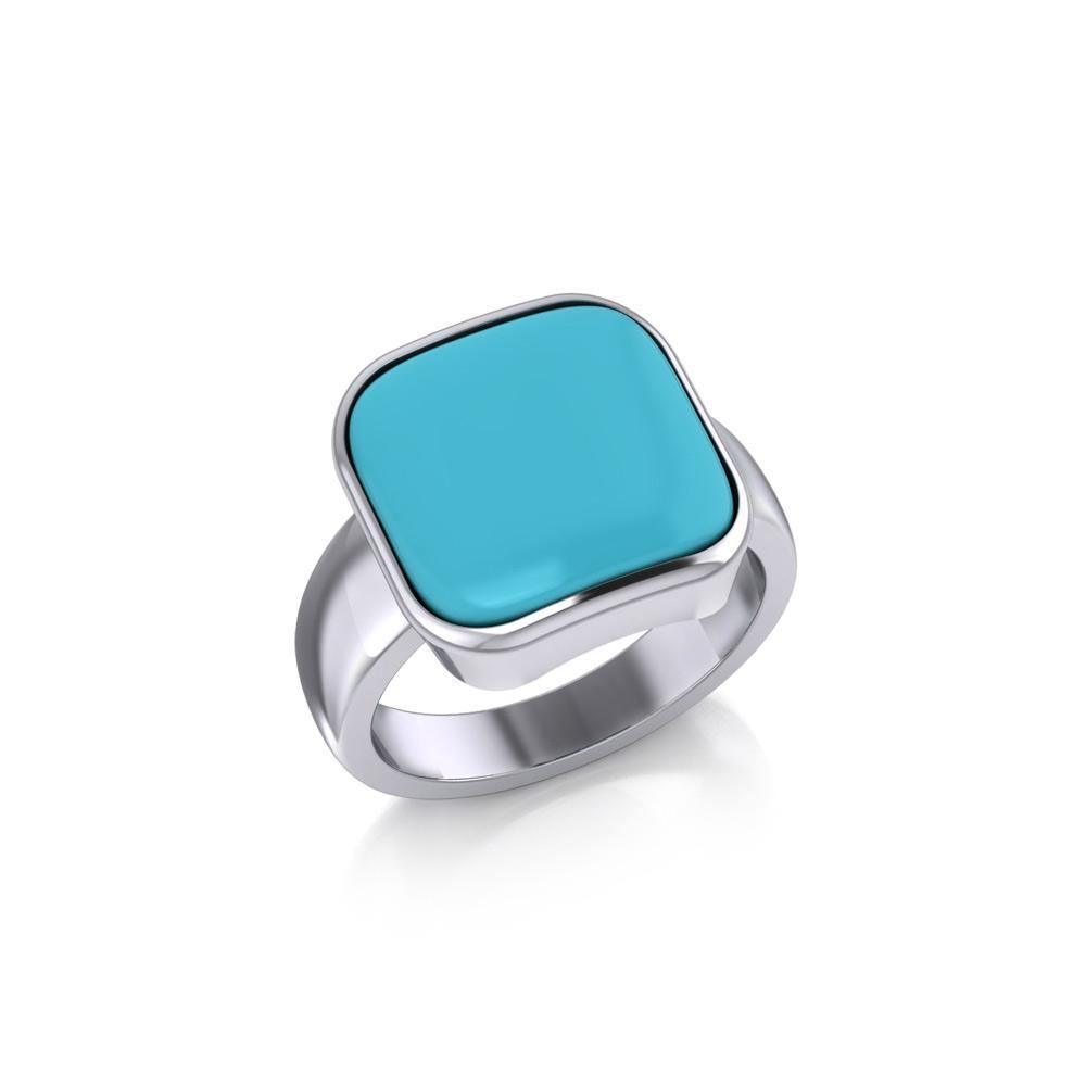 Modern Square Inlaid Silver Ring TRI530 Ring