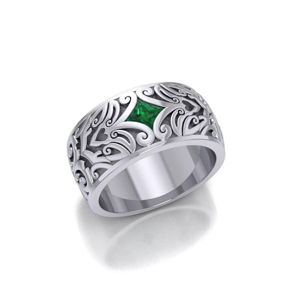 Happiness in eternal solitude ~ Modern Celtic Knotwork Sterling Silver Ring with Gemstone TRI671 - peterstone.dropshipping