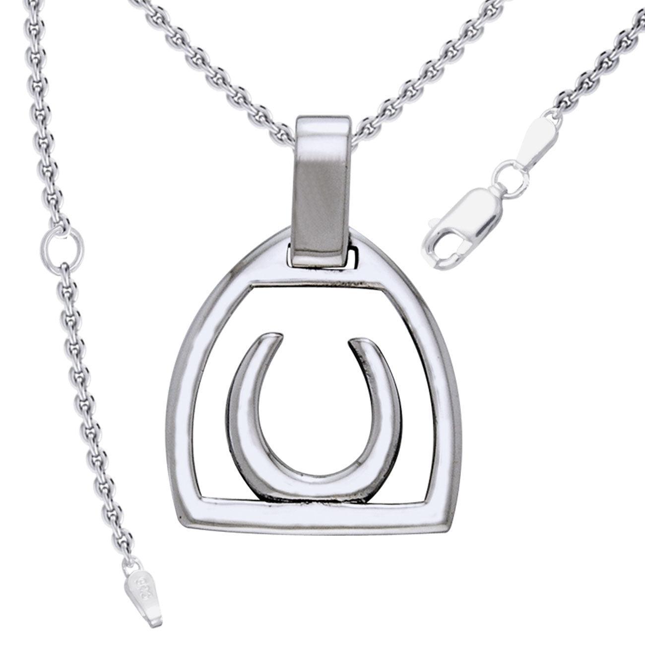 Horseshoe Stirrup Silver Pendant with Chain Set TSE966 - peterstone.dropshipping