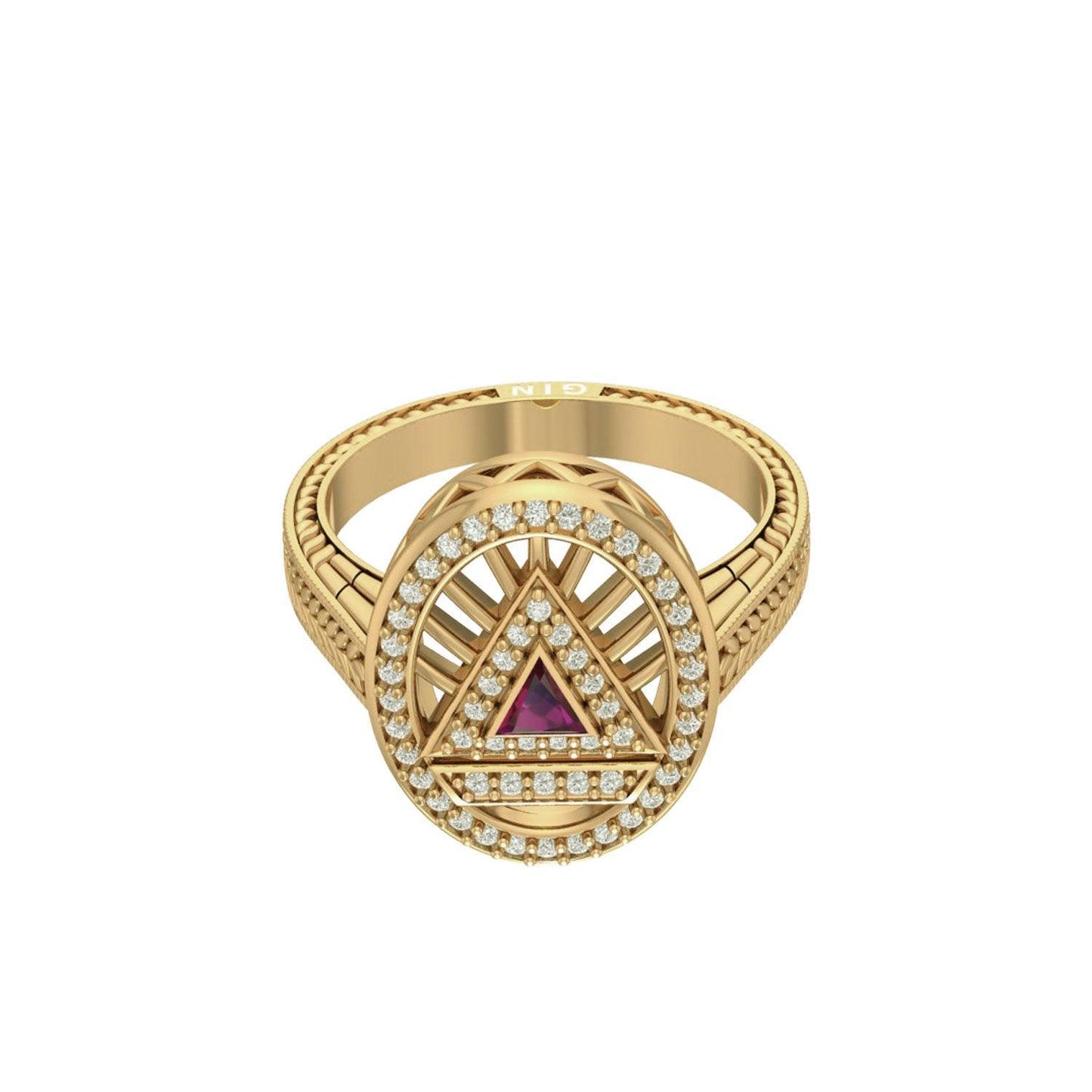 System Energy Symbol Gold Vermeil Plate on Silver Ring with Gemstone VRI1149 - peterstone.dropshipping