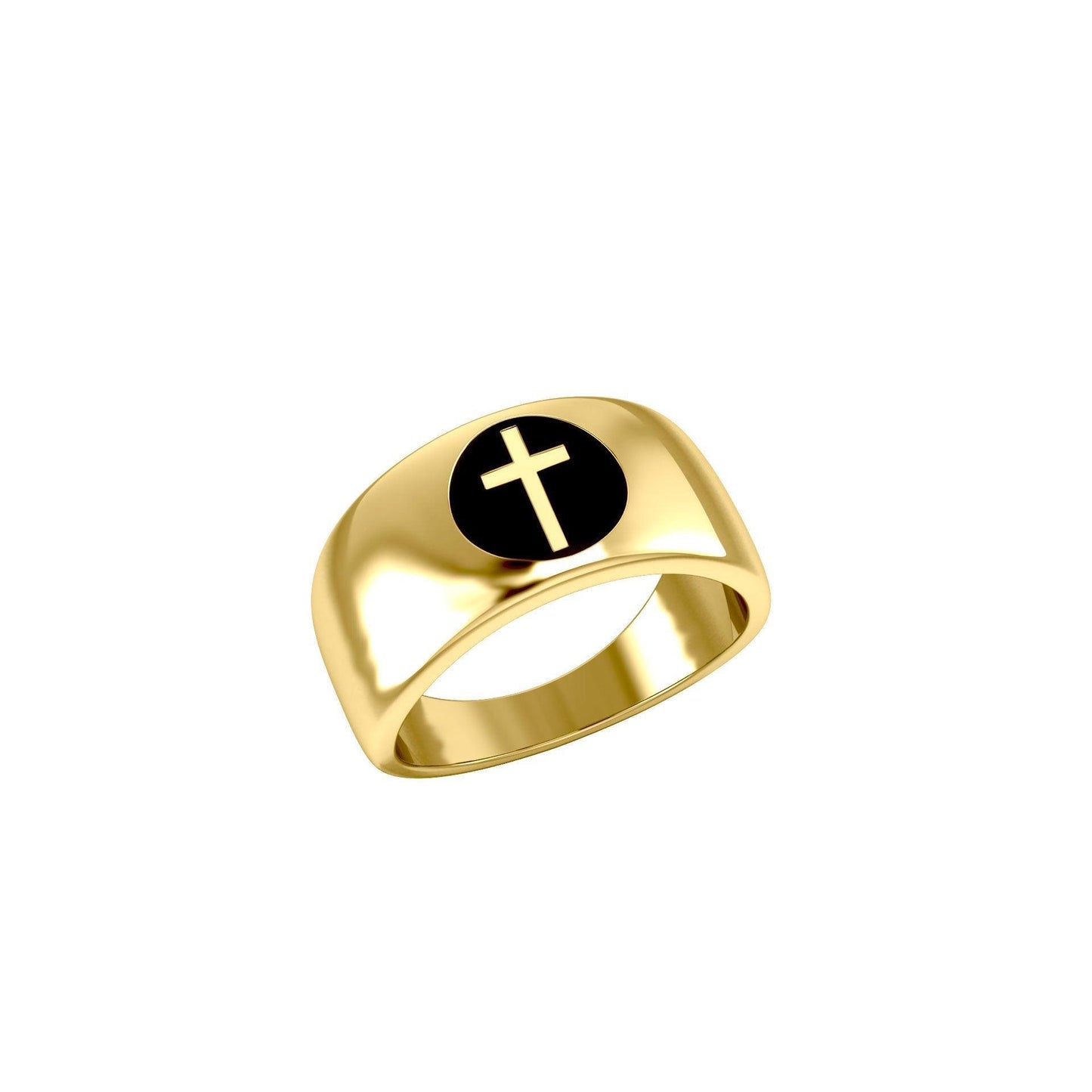 Spiritual Elegance Sterling Silver With 14K Vermeil Plate Faith Cross Men Band Ring with Black Accent by Peter Stone Jewelry VRI2475 - peterstone.dropshipping