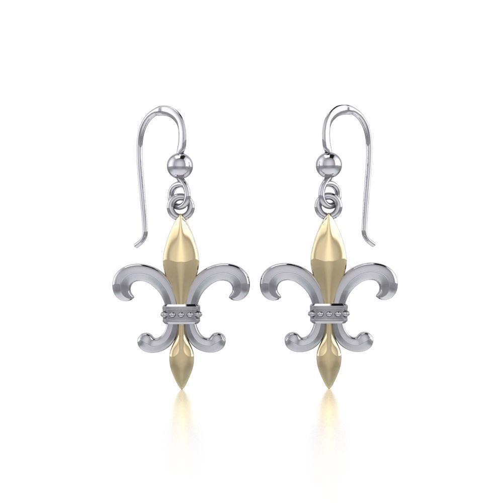 Brilliant symbolism in Fleur-de-Lis ~ Sterling Silver Jewelry Hook Earrings with 14k Gold accent MER117 Earrings