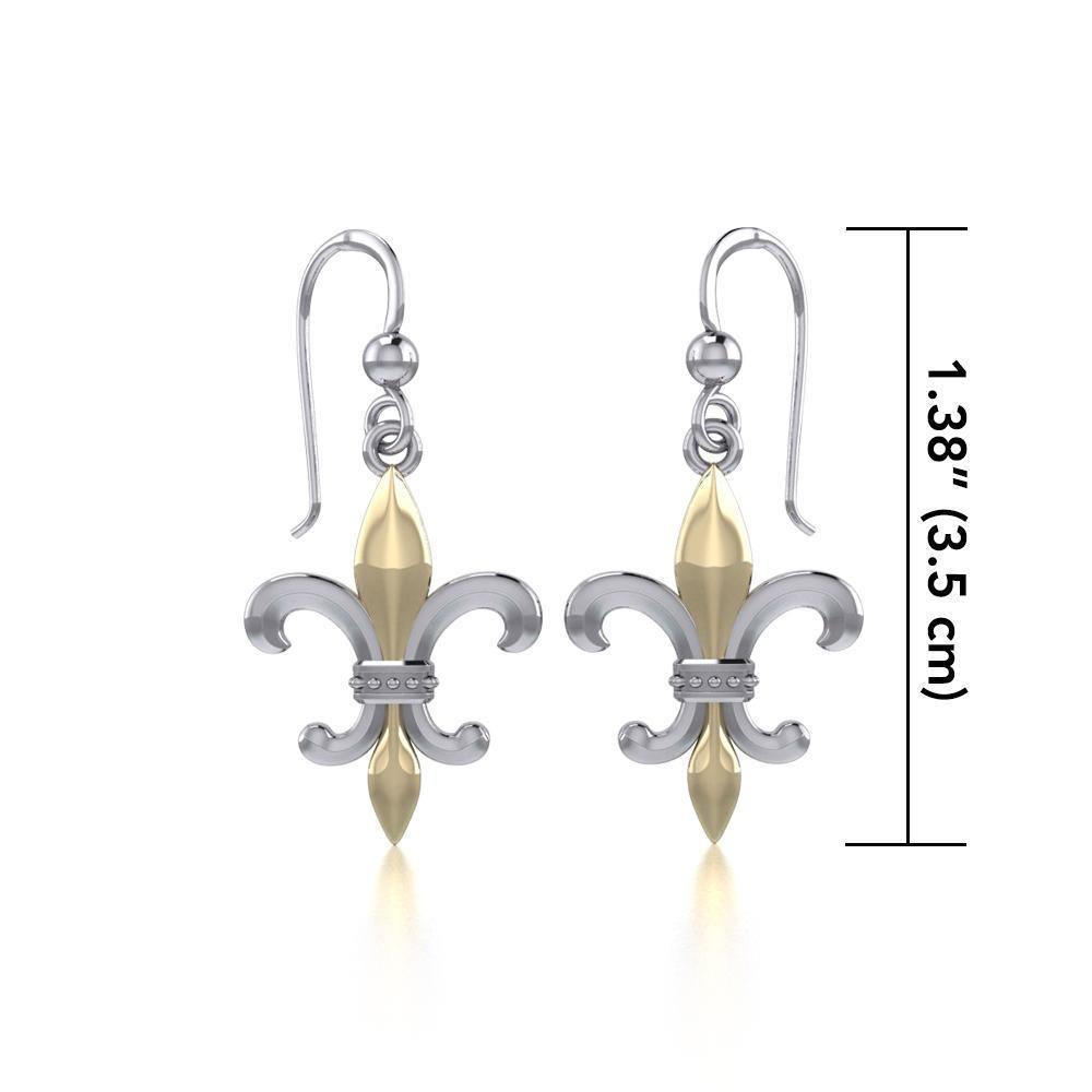 Brilliant symbolism in Fleur-de-Lis ~ Sterling Silver Jewelry Hook Earrings with 14k Gold accent MER117 Earrings