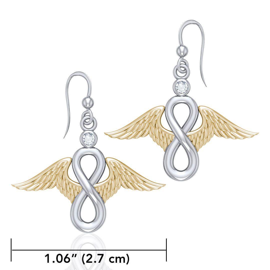 Angel Wings and Infinity Symbol with Gemstone Silver and Gold Earrings MER1665 - Peter Stone Wholesale