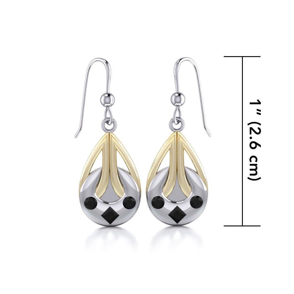 Black Magic Tear Drop Silver & Gold Earrings MER387 Earrings