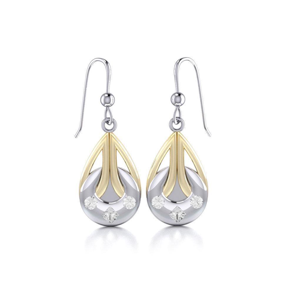 Black Magic Tear Drop Silver & Gold Earrings MER387 Earrings