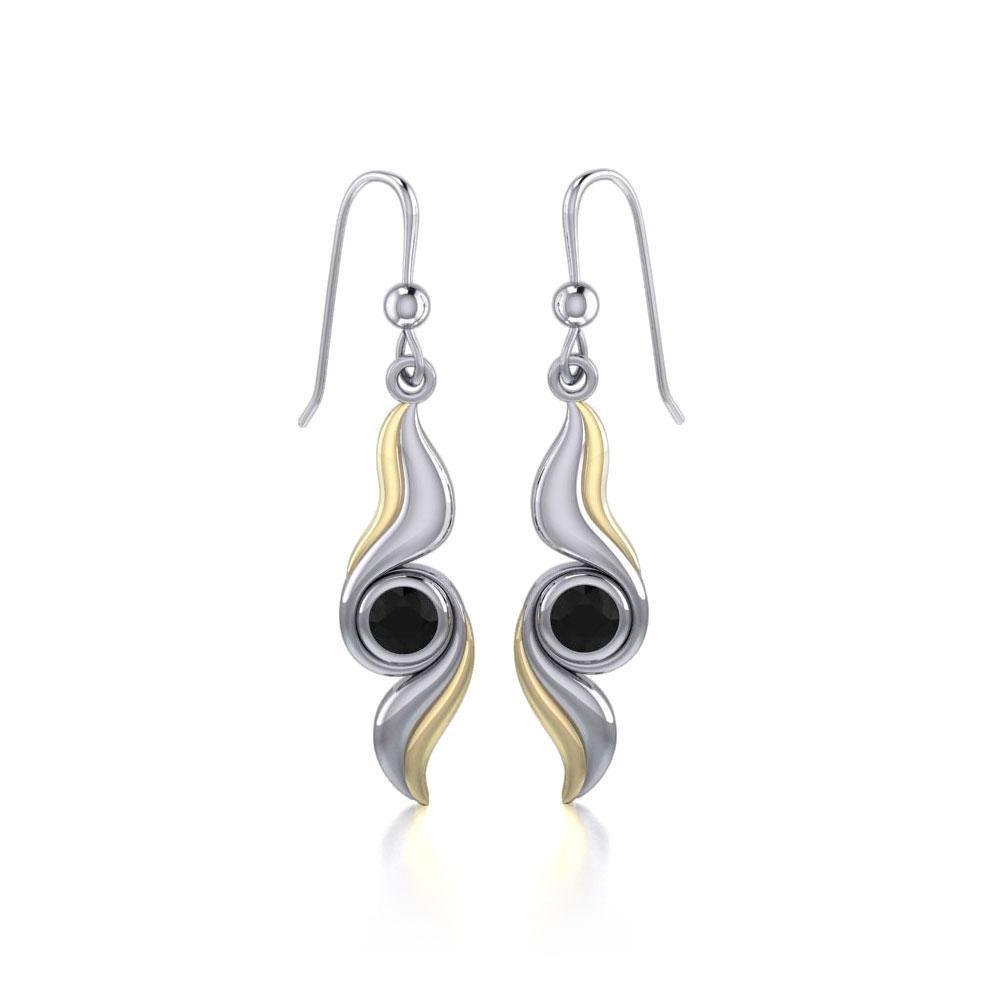 Black Magic Waves Silver & Gold Earrings MER391 Earrings