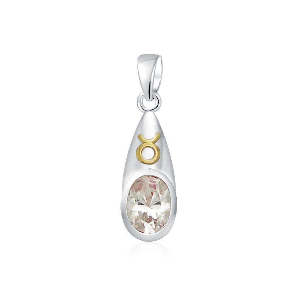 Taurus Zodiac Sign Silver and Gold Pendant with Gemstone MPD850 Pendant