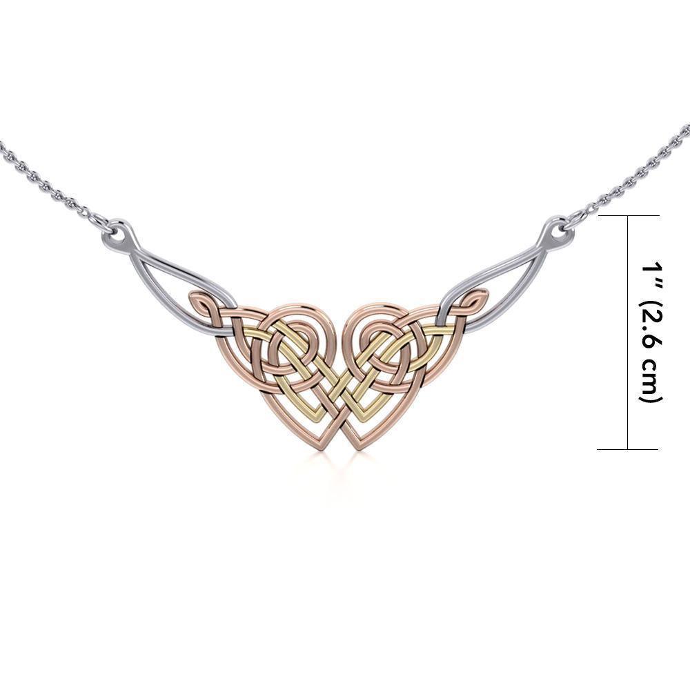 Worth of pride and celebration ~ Celtic Knotwork Sterling Silver Three Tone Necklace Jewelry with 14k Gold and Pink accent Necklace