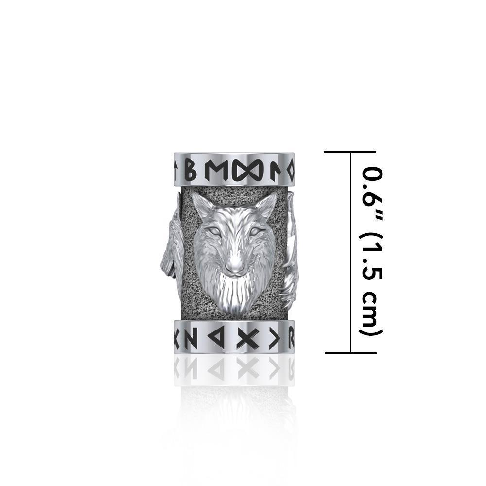 Wolf with Rune Symbol Silver Bead TBD366 Bead